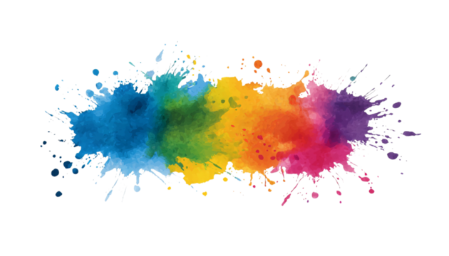 Watercolor splash color background, colorful paint stain isolated on a transparent background in PNG format.