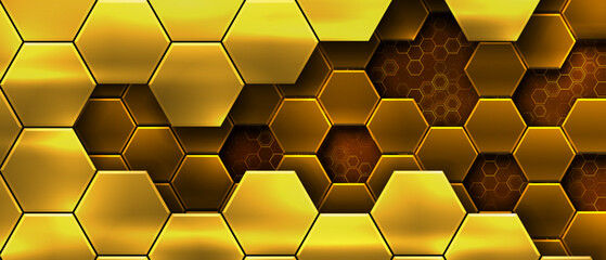 Gold metallic background with hexagonal shapes. Perfect for any futuristic design.