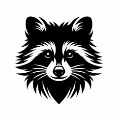 Stylized black and white illustration of a raccoon face © MST MAJADA
