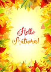 Autumn composition with bright leaves and empty copyspace.
