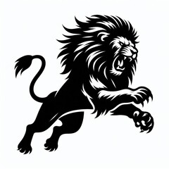 Powerful black silhouette of a leaping lion with a flowing mane © MST MAJADA