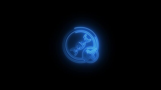 Blue Neon D N A Helix Symbol with X Mark Inside Circle on Black Background Science Technology