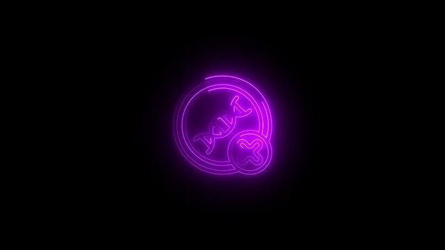 Glowing Purple Neon D N A Helix Symbol with Cross Mark in Circle Abstract Background Science