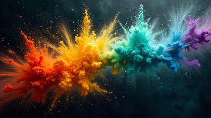 Vibrant colors of powder exploding against a dark background.