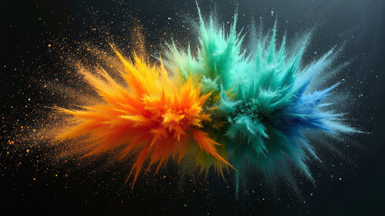 Vibrant colors of powder exploding against a dark background.