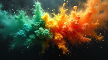 Vibrant colors of powder exploding against a dark background.
