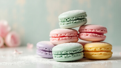 Fototapeta premium colorful macaroons on a wooden table