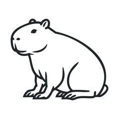 Obraz premium Minimalist illustration of a sitting capybara in black and white outline