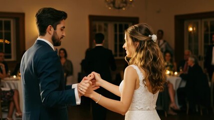 A couple enjoys their first dance together as guests admire the special moment and celebrate love - Powered by Adobe