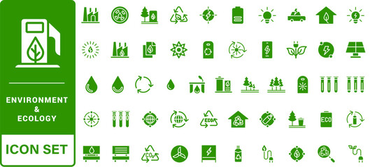 Green alternative energy and ecology icons set