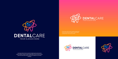 Obraz premium Logo with a digital healthcare concept, dental and oral care, vector template illustration.
