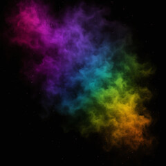 Vivid colors of smoke explode in a dark void.