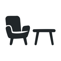 Minimalist black armchair and table icon design for home decor