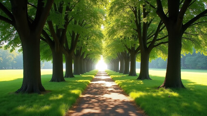 A serene path lined with trees leading into the distance.