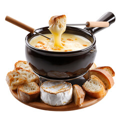 Delicious Cheese Fondue with Bread and Camembert