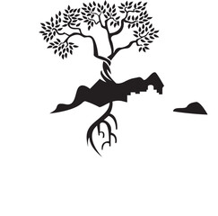 Bonsai Tree Rooted on a Rock Formation Silhouette