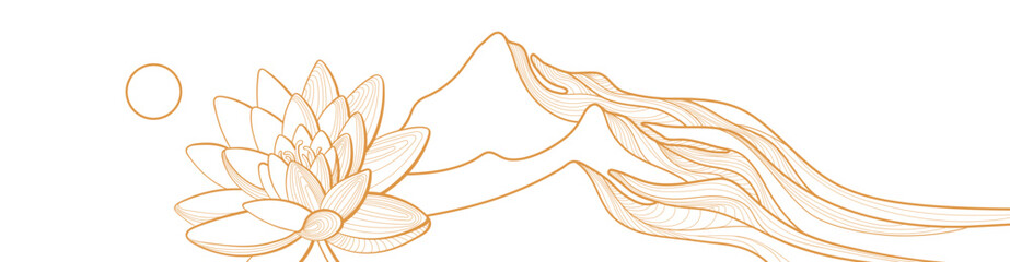 Gold lotus, moon Mountain line aesthetic landscape