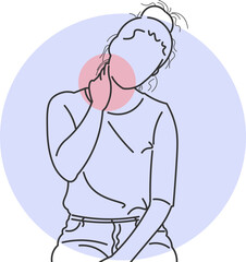 Obraz premium Minimalist Illustration of a Woman with Intense Neck Pain