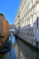 Venice, Italy. The Bridge of Sighs between the Doge's Palace and the New Prison. Venice landmark.