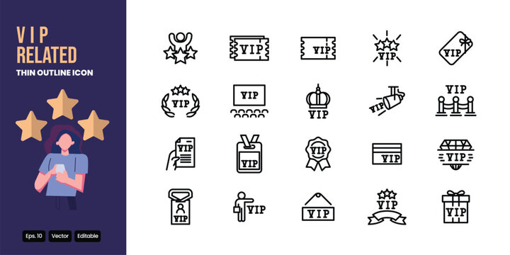 vip thin outline icon set vector design good for web and mobile app