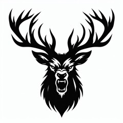 Obraz premium Fierce stag head with large antlers and open mouth