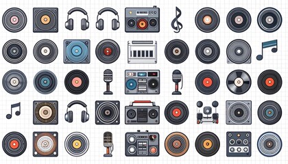 Retro audio equipment icons