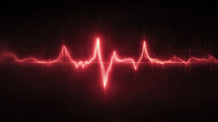 A vivid red heartbeat waveform is seen pulsating against a dark background, creating a captivating visual representation of life and energy, symbolizing vitality and motion.