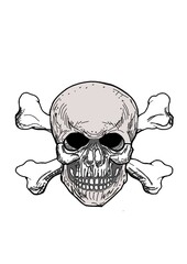 Classic skull and crossbones graphic illustration. Ideal for pirate themes, Halloween designs, danger warnings, and edgy visuals.