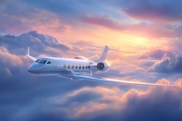 Obraz premium Luxury jet gliding over clouds for travel concept 