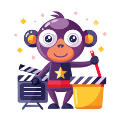 Funny Monkey Actor Holding Clapperboard on Movie Set – Creative Animal Character Vector for Film, Cinema, Theater, or Entertainment Industry Projects and Posters
