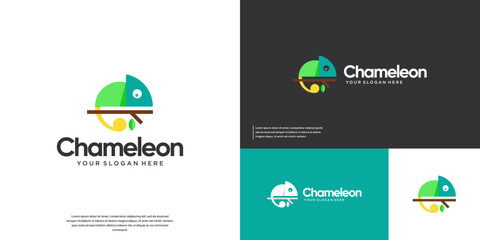 Chameleon logo with overlapping style, trailing tail, exotic animal, graphic design template.