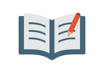 Open book with pencil icon vector illustration