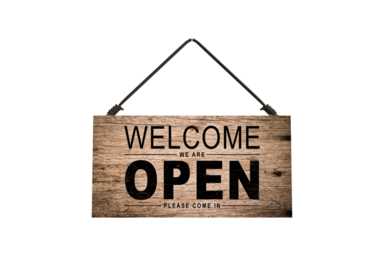 Owner retail, coffee shop woman turning sign board to open with wearing face mask, protection to pandemic of coronavirus reopen store, restaurant after close lockdown quarantine in covid. PNG