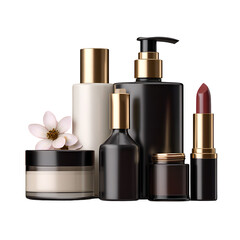 Luxury Skincare and Makeup Set Elegant Bottles and Flower