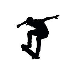 Skateboarder Silhouette Performing a Jump Trick Black and White Vector Illustration for Extreme Sports and Action Designs