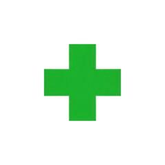 A bright green medical cross symbol isolated on transparent background