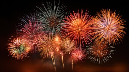 Vibrant fireworks explosion in night sky