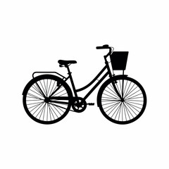 Silhouette of a Classic Bicycle with Basket for Urban Commuting and Leisure Rides, Black and White Vector Illustration