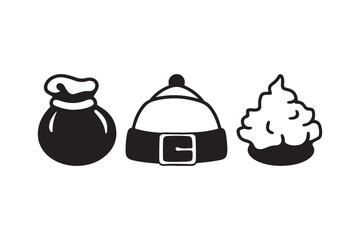 Three simple black and white hand drawn icons representing gifts and treats