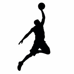 Dynamic Silhouette of a Basketball Player Dunking with Power and Skill, Black and White Vector Illustration for Sports