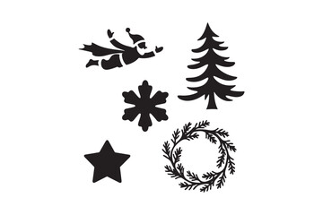 Fototapeta premium Hand drawn christmas icons collection featuring santa claus snowflake tree star and wreath