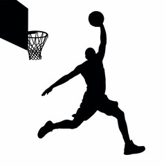 Silhouette of a Basketball Player Dunking with a Hoop, Black and White Vector Illustration for Sports and Recreation