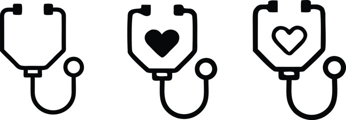 Stethoscope heart medical symbol icons health care vector bundle collection set pack object template elements icons clipart illustration editable flat minimal modern banner poster object png eps png, 