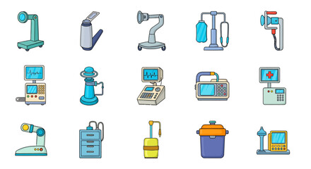 Fototapeta premium Vector Icons Set of A diverse collection of colorful cartoonstyle medical equipment and hospital device icons. EPS Editable