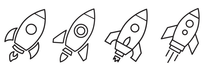 Rocket icon illustration. Black and white rocket icon set. EPS 10 
