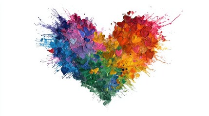 colorful heart made of splashes, LGBTQ Rainbow made out of hearts with white background