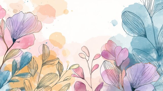 Fototapeta Flower watercolor art background vector. Wallpaper design with floral paint brush line art. leaves and flowers nature design for cover, wall art, invitation, fabric, poster, canvas print., no logos, 