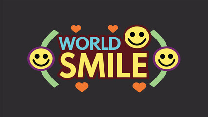 World smile day text celebration with happy faces graphic illustration style