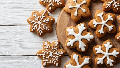 Festive Gingerbread Cookies on Wooden Table