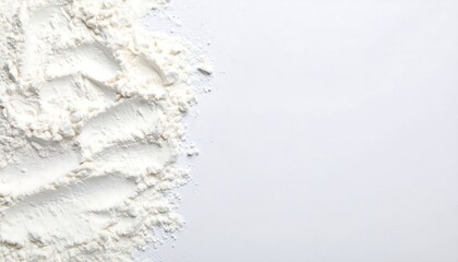 Pale dry brush texture of white flour on light background for food design.